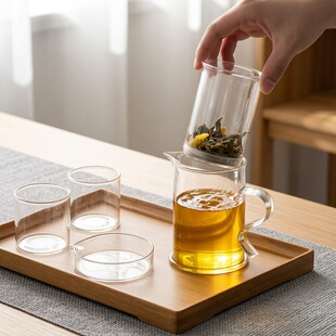 玻璃茶壶内置过滤网茶水分离简约家用懒人红茶泡茶器中式透明简约