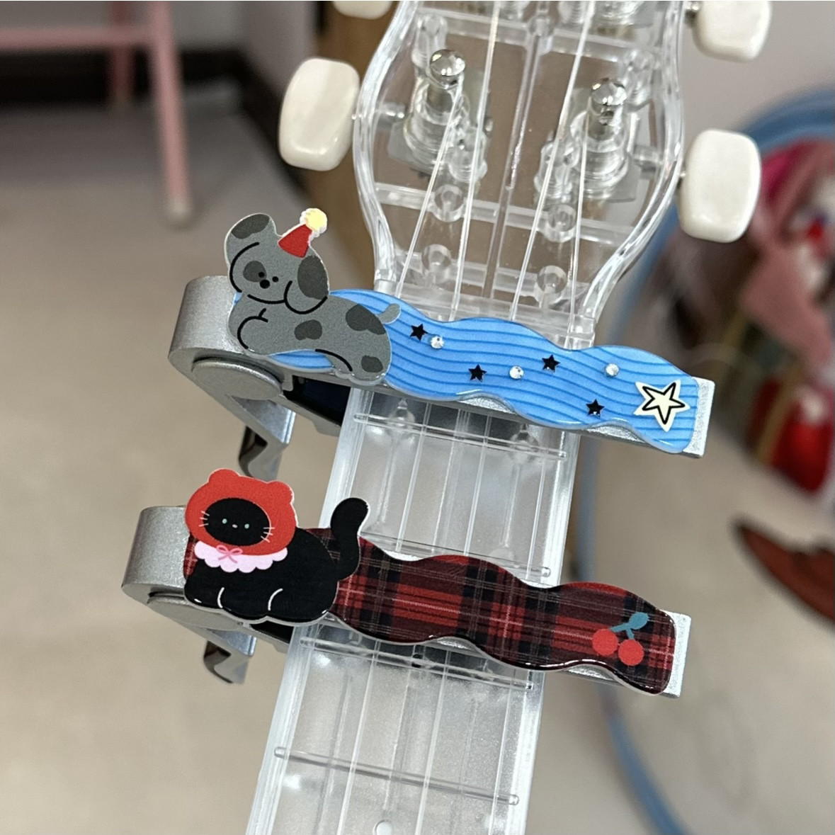 微笑时光自制喵咪小狗金属变调夹古典吉他尤克里里通用可爱高颜值