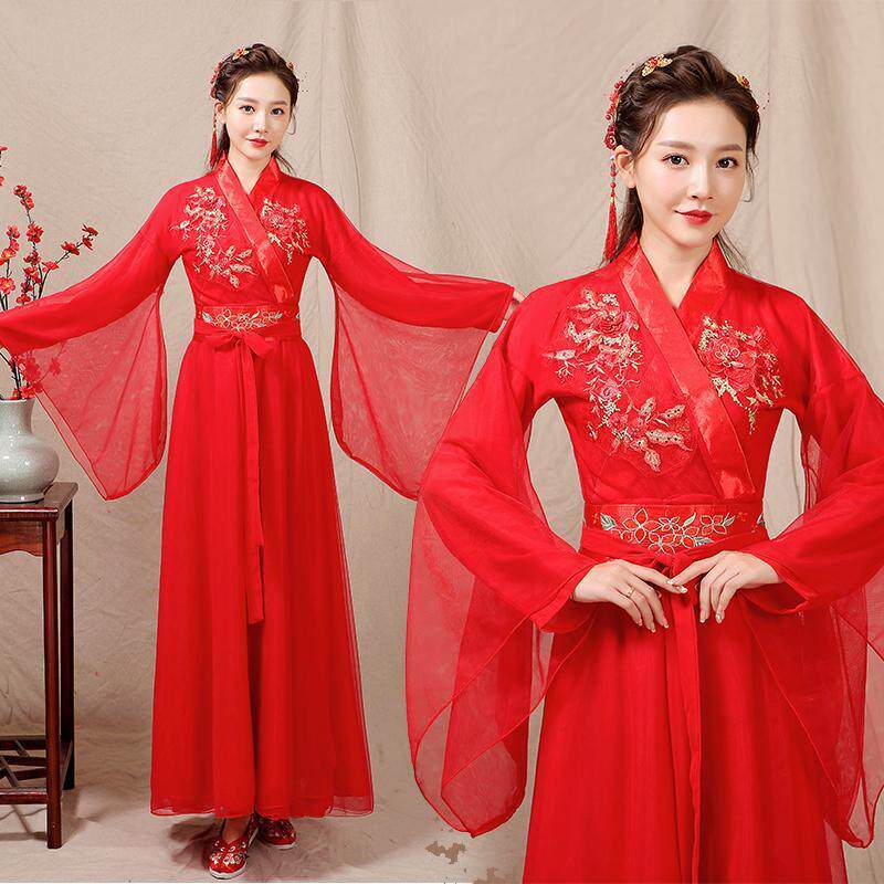 红色汉服舞蹈服女古典舞中国风古装超仙交领古风仙女裙古筝演出服