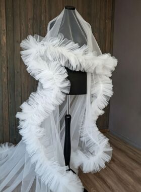 欧美风女士拖尾头纱手工荷叶边头饰爆款夜店礼服遮面面纱头纱代发