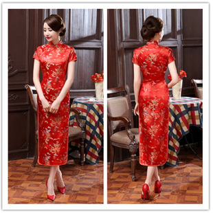 包括礼服 大码175斤唐装旗袍连衣裙女龙凤印花中长款宴会