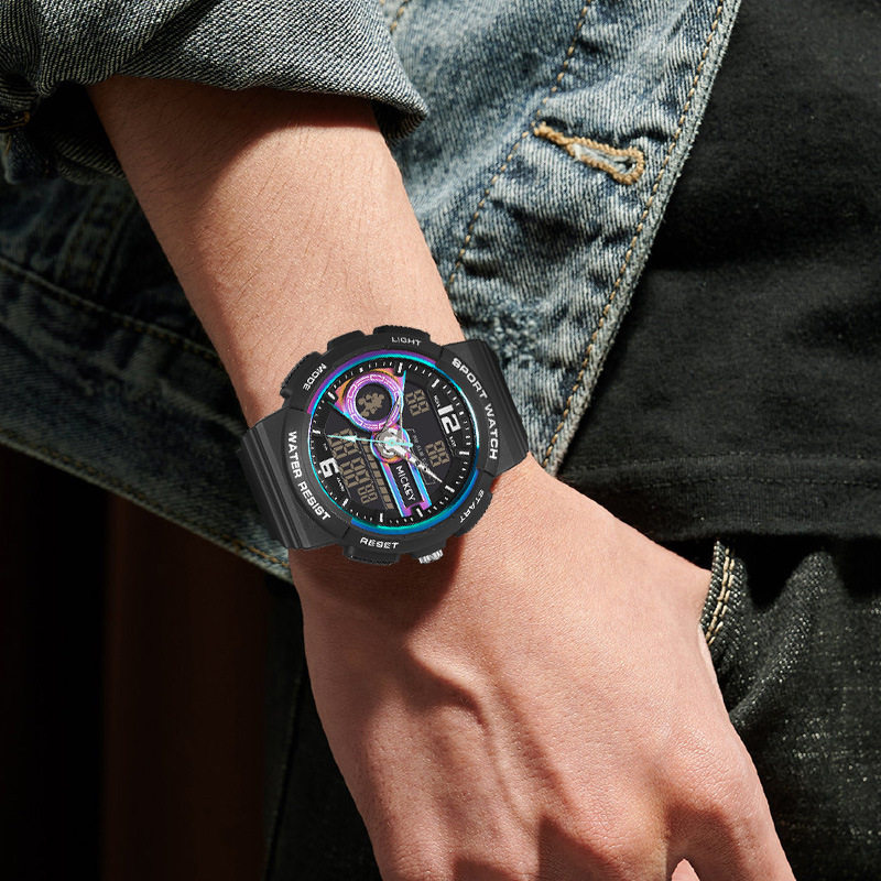 迪士尼多功能双显男生电子手表 米奇大盘潮流时尚运动夜光防水表