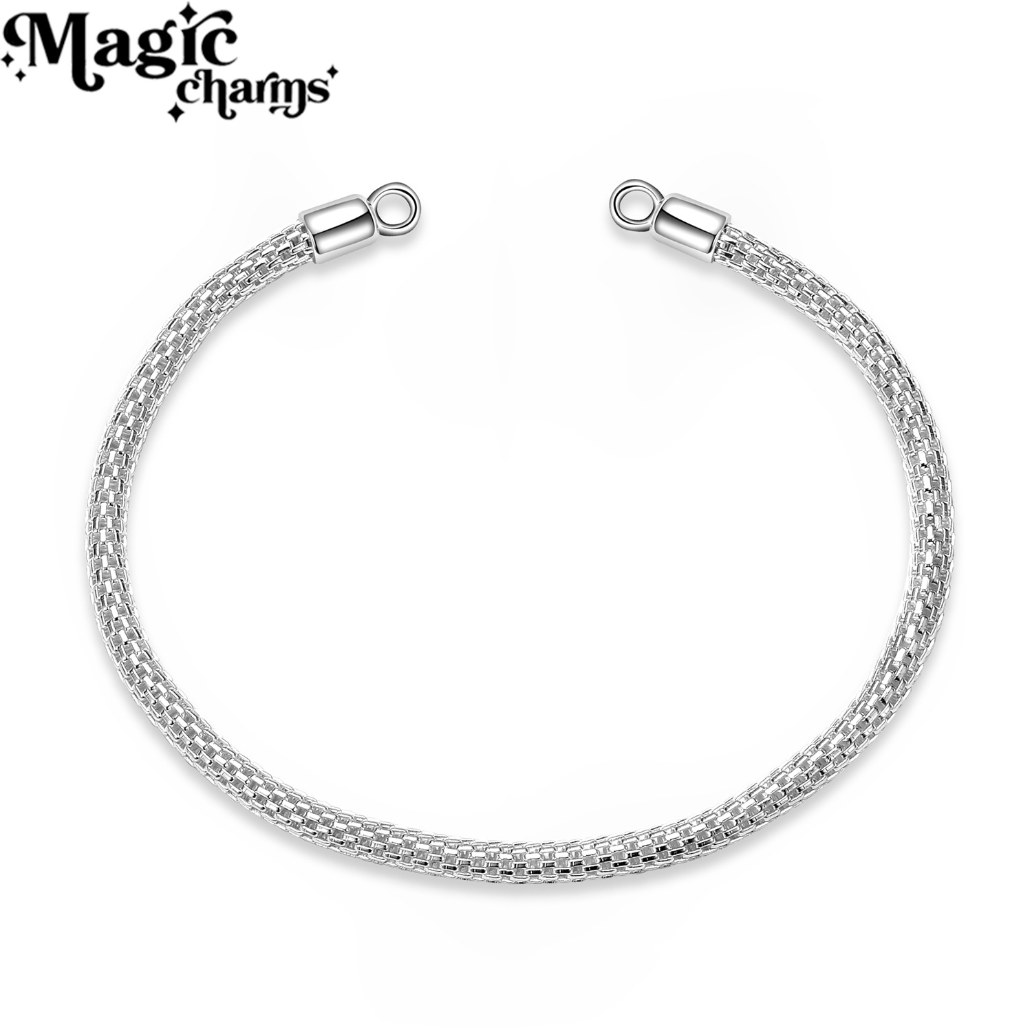 MAGIC CHARMS S925纯银素银基础网面圆链无扣头单链条手链diy