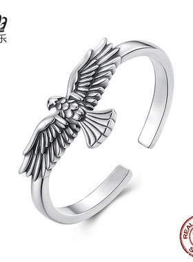 碧莎尔小众独特雄鹰开口戒s925纯银个性可调节老鹰指环戒指饰品