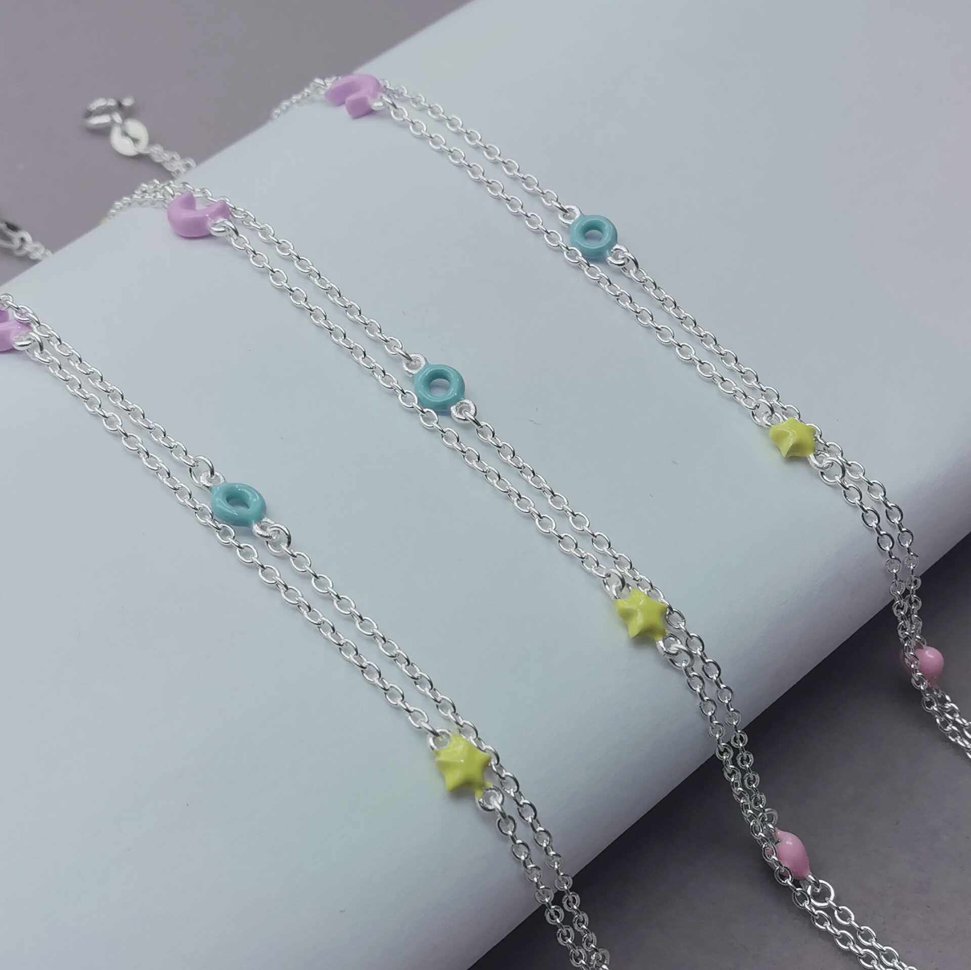 s925通体纯银新款滴油精致彩色双层十字链小众设计手链生日礼物