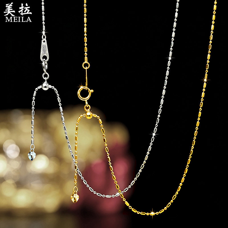 S925纯银意大利工艺切面长短珠项链女小爱心垂坠可调节钻石链批发