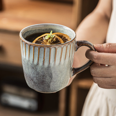 复古质感马克杯窑变釉竖纹陶瓷杯家用咖啡杯办公室杯子餐具茶水杯