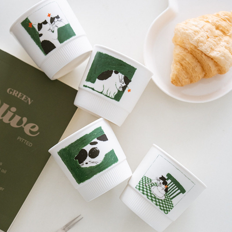 插画师合作款陶瓷拉花咖啡杯牛奶杯家用水杯拿铁杯猫咪随手杯礼物