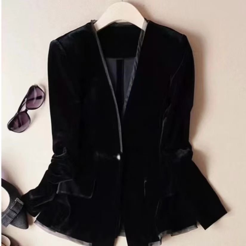 HW20复古高贵网红新款时尚丝绒外套宽松显瘦遮肉气质洋气