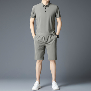 夏季男士短袖套装冰丝薄款休闲运动服男装2024新款潮流帅气两件套