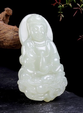 送38男款玉坠观音玉石观音菩萨天然玉佩男御龙吊坠好物和田玉观音
