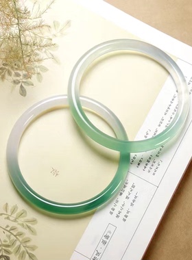 绿绿美人首饰冰透镯阳手镯半水绿正圈显白手镯天然玉镯玉髓半山白