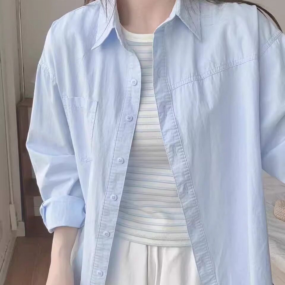 纯棉衬衫女叠穿单穿2026年早秋薄款防晒衬衣开衫百搭显瘦长袖上衣