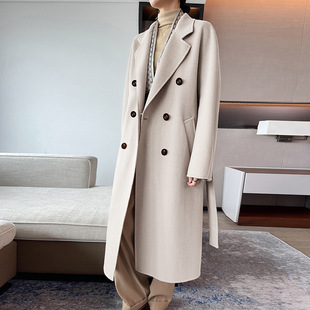 100纯山羊绒驼色双面羊绒大衣女长款2025年新款秋冬收腰外套