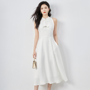 背心连衣裙子女 气质不踩雷质感礼服裙精仿醋酸麻无袖 2417809 法式