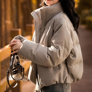 羊毛奢雅95白鹅绒羽绒服短款高领外套冬季女装新款灰色质感鹅绒服