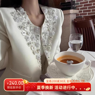 25女装春季新款法式复古小香风花朵装饰外套女高级感气质名媛上衣