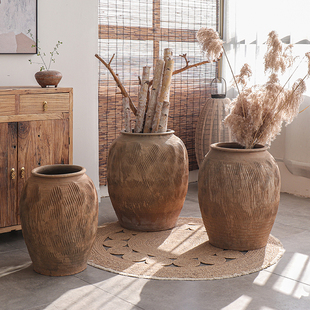 土陶瓮装饰大花瓶复古粗陶陶罐盆栽花盆古朴匠心景观花园民宿造景