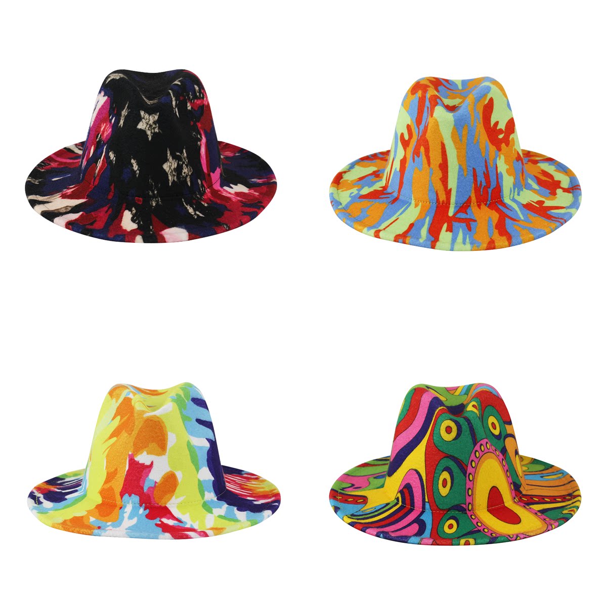 爵士个性时尚扎染毛呢礼帽潮流嘻哈印花新款礼帽绚丽小丑帽欧美风