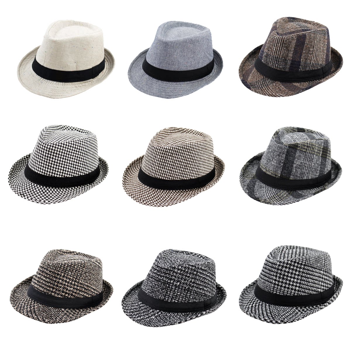 千鸟格礼帽秋冬英伦风爵士帽复古格子绅士帽花纹款男女同款潮流款