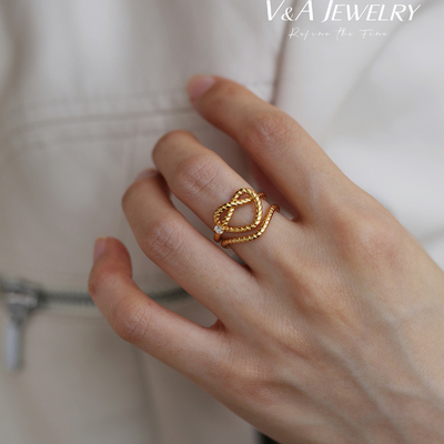 Pretzel椒盐卷饼一套两枚  925银镀18K金戒指