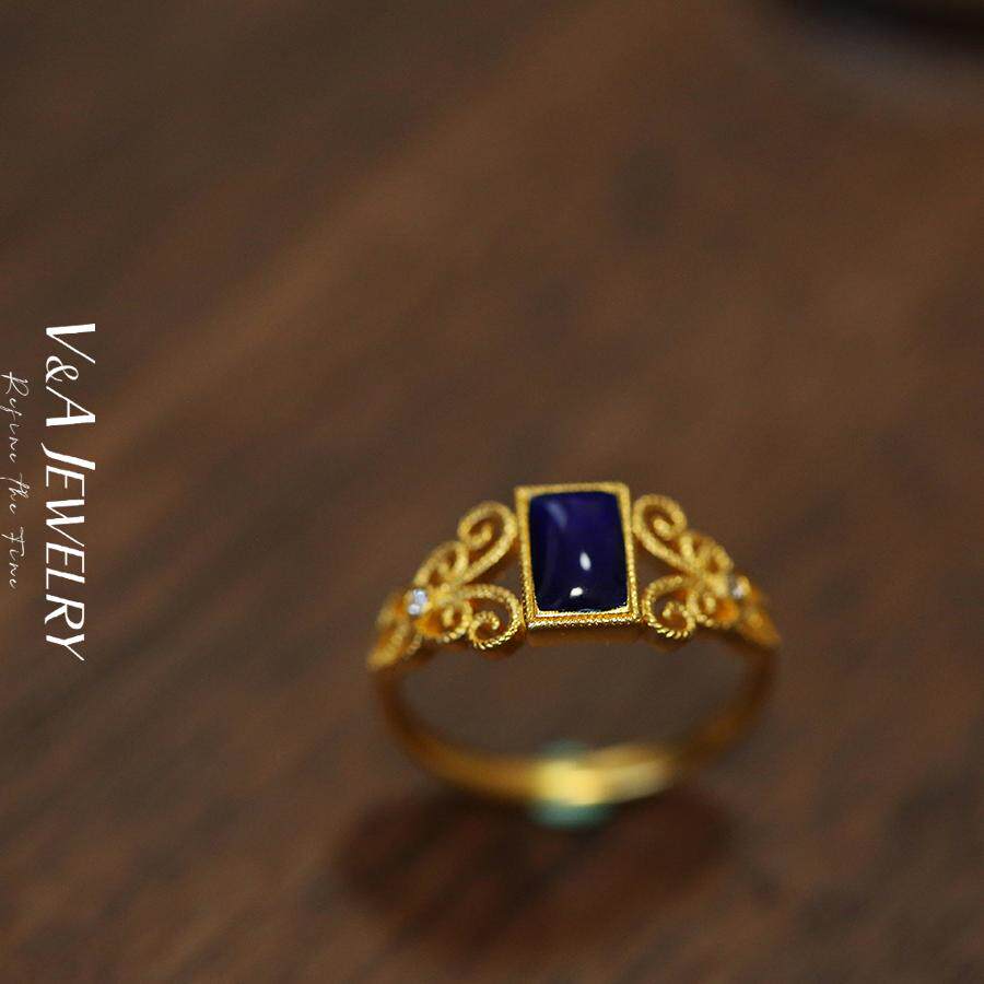 VA黄金万两专场丨足金花丝烧蓝青金石宝光钻石戒指
