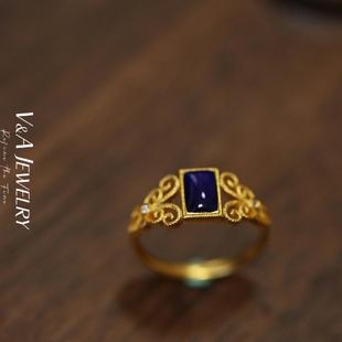 VA黄金万两专场丨足金花丝烧蓝青金石宝光钻石戒指