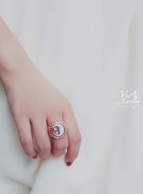 贝雕星月戒指纯银鸡尾酒戒