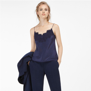 百搭性感V领睫毛蕾丝真丝缎吊带背心女宽松打底衫 新款 2019春夏装