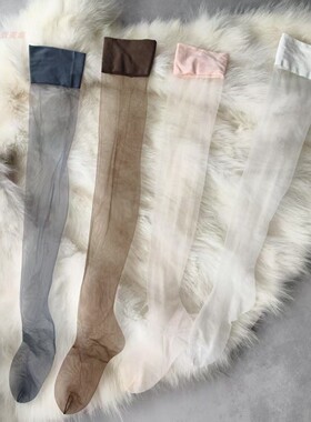 0D黑丝过膝袜高透长筒袜女半截过膝白丝大腿袜纯欲丝袜丝滑512针