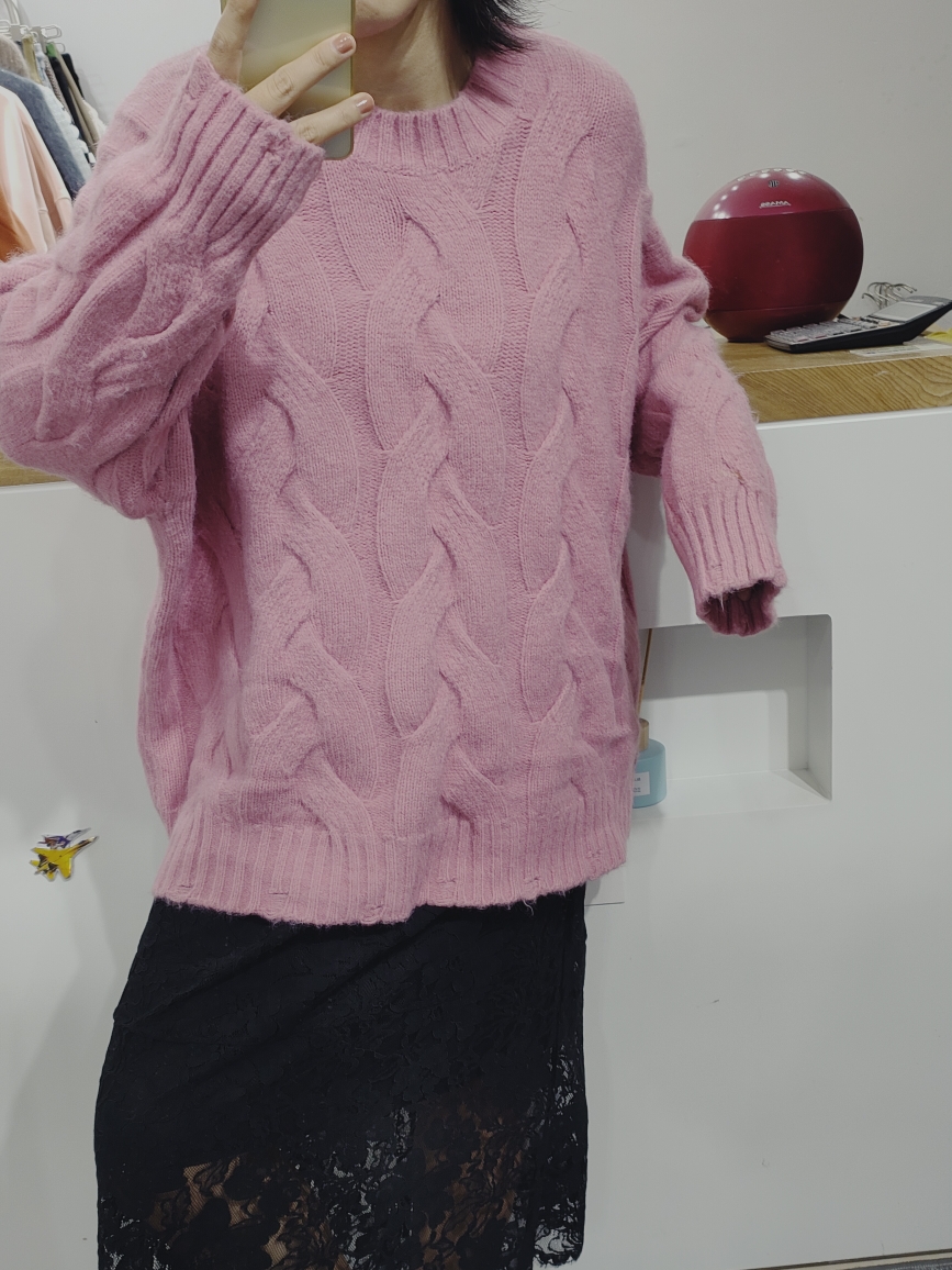 2024秋季新款韩系温柔风圆领糖果色慵懒圆领套头长袖针织衫毛衣女