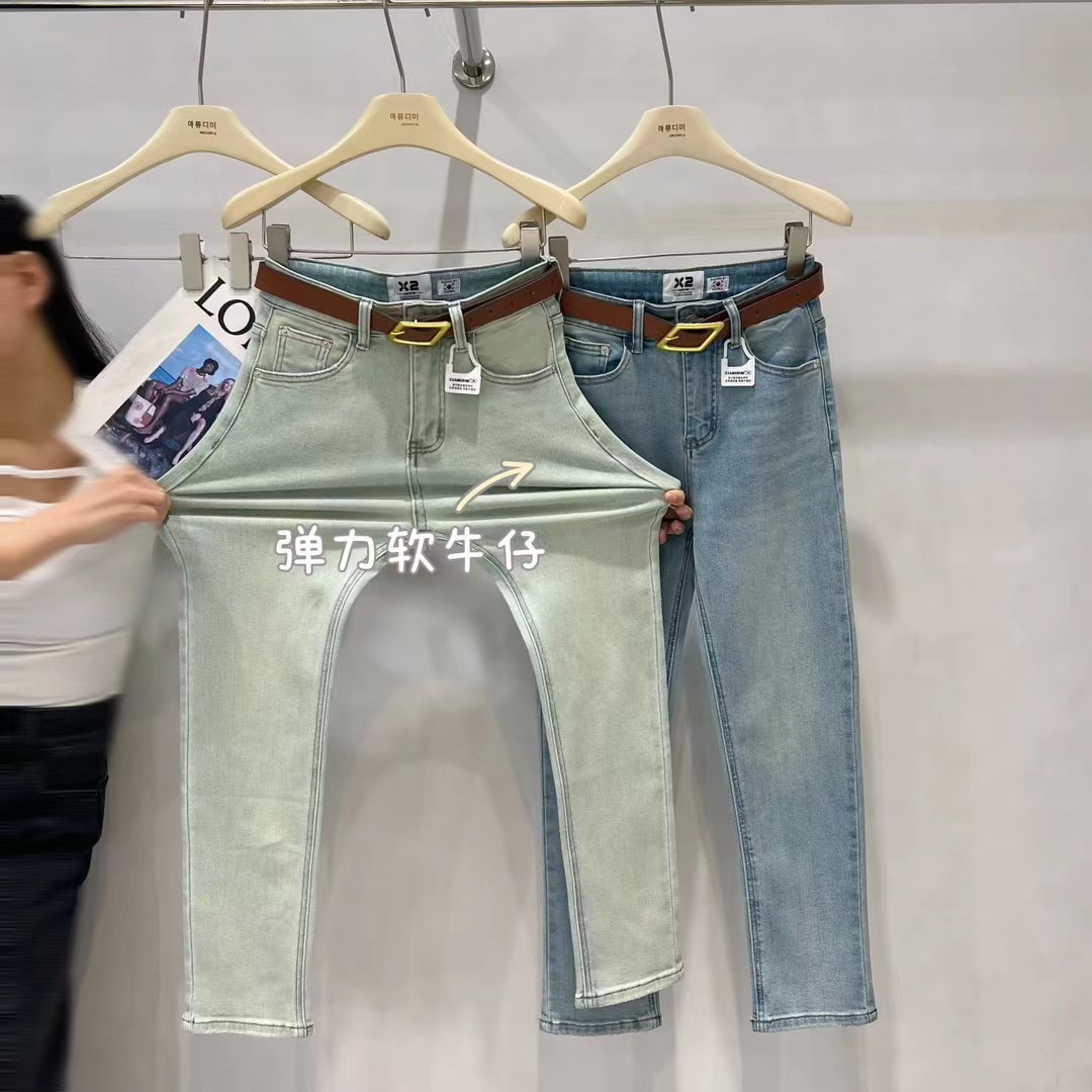 韩国春季新款复古显瘦弹力潮女百搭高腰修身休闲直筒烟管牛仔裤女