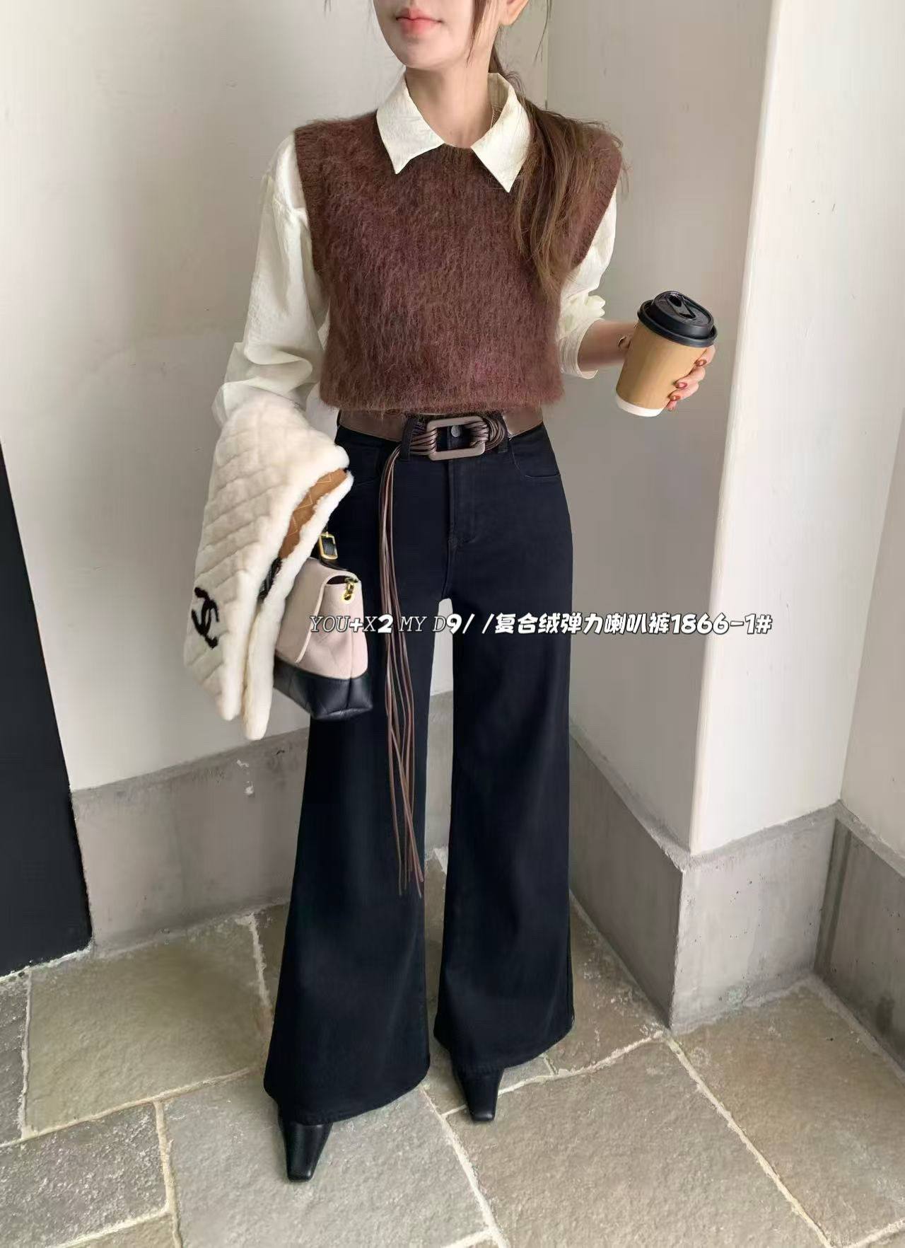 韩版流苏高腰阔腿牛仔裤女2025冬季新款复合绒宽松显瘦直筒微喇裤,女装/女士精品,牛仔裤,淘宝优惠券,粉丝福利购,淘宝优惠卷