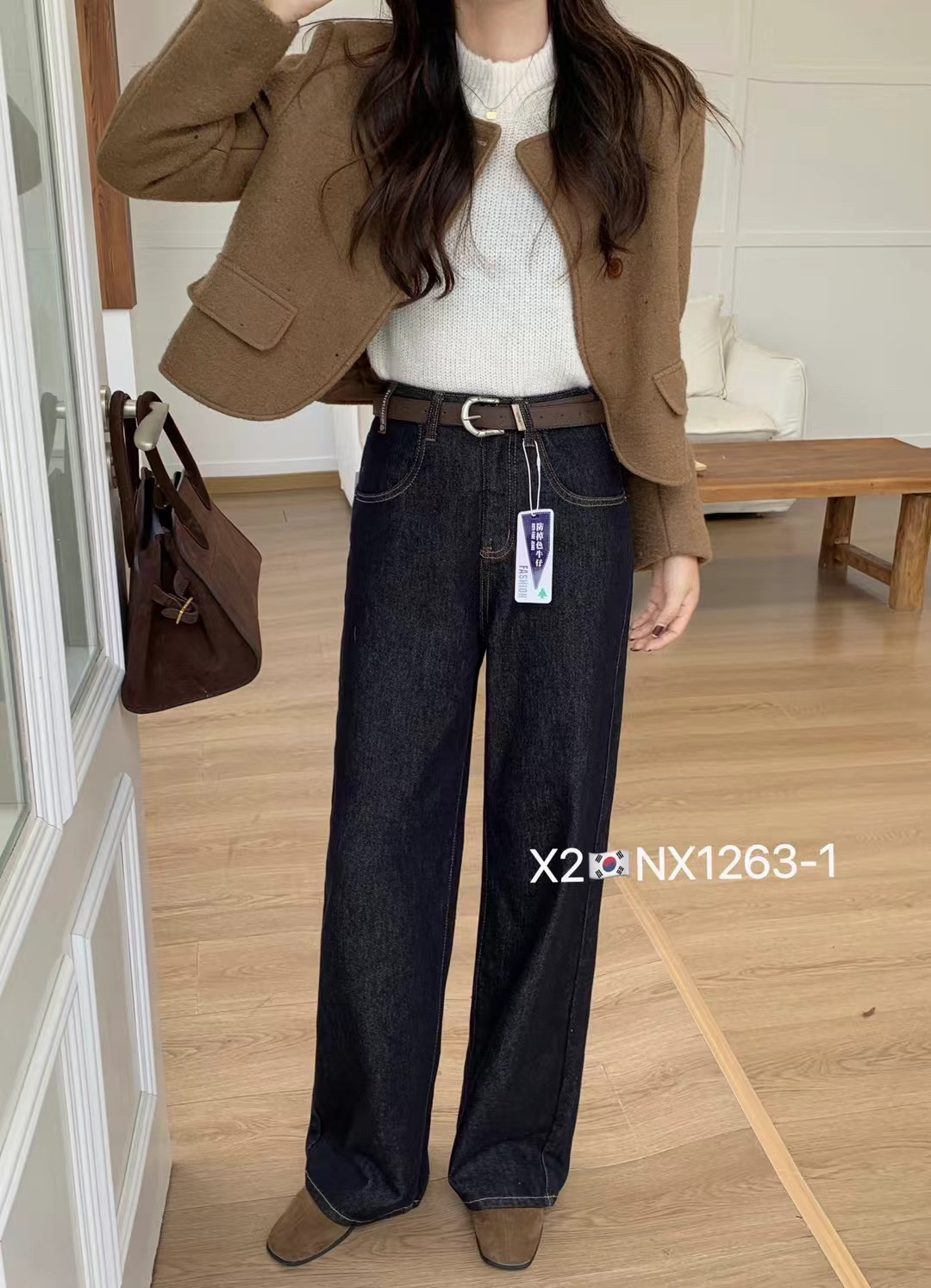 ins炸街韩版复古水洗冬季新品加绒百搭宽松直筒拖地阔腿牛仔裤女