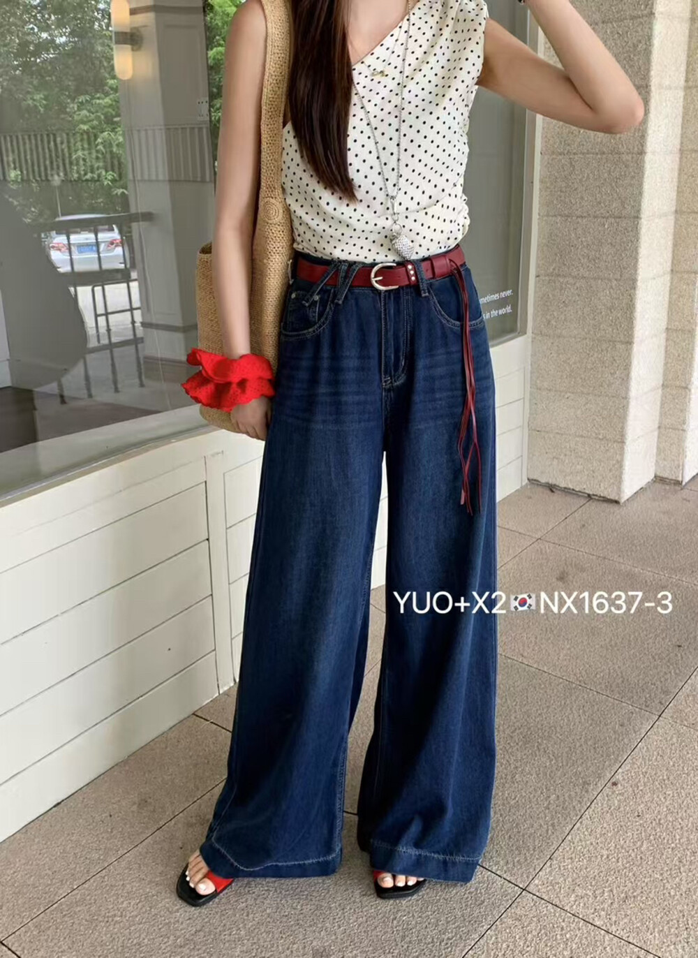 韩版秋季新款爆款时尚遮胯高腰显瘦百搭宽松直筒垂感阔腿牛仔裤女