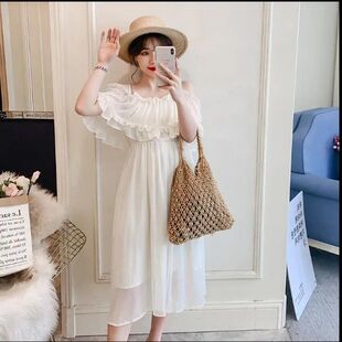 2种穿法气质连衣裙女雪纺露肩公主裙夏季收腰显瘦裙子长裙百搭潮