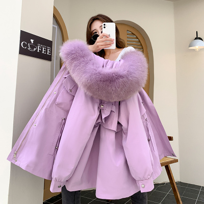 派克服女冬中长款獭兔毛可拆卸