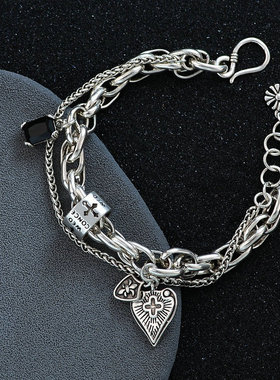 欧美跨境爆款十字架黑色锆石手链女复古嘻哈鸢尾花手饰