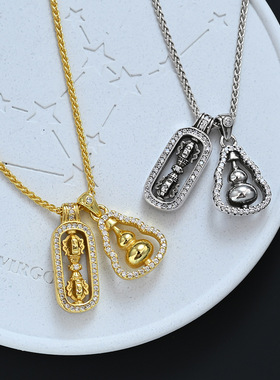 国潮复古满钻金刚杵葫芦吊坠项链女轻奢感时尚百搭颈链毛衣链