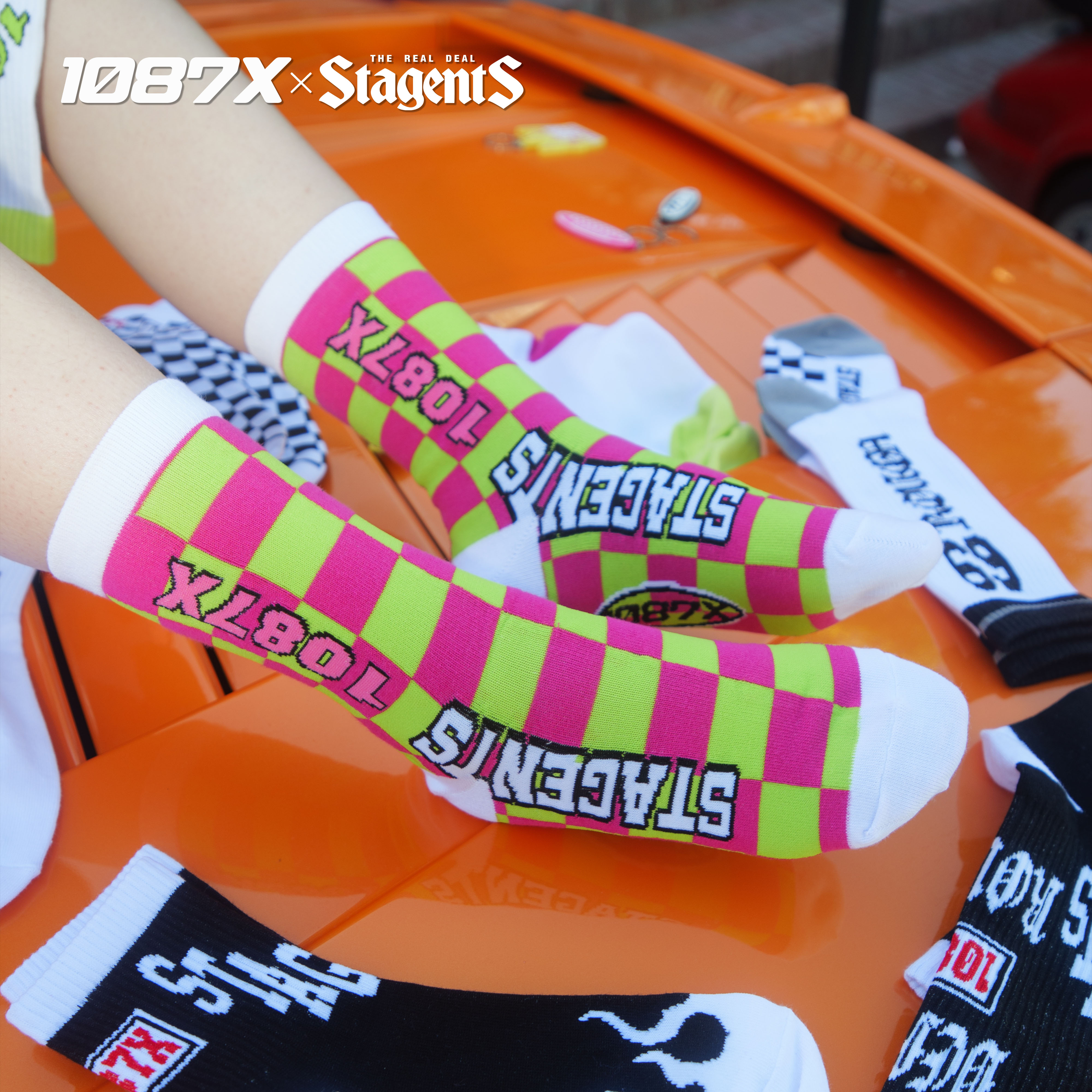 Stagents X 1087X 联名复古越野休闲 中筒袜 低帮袜 棋盘格火焰