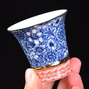 高白薄胎青花瓷斗笠杯品茗杯陶瓷功夫茶具茶杯主人单杯白瓷泡茶碗