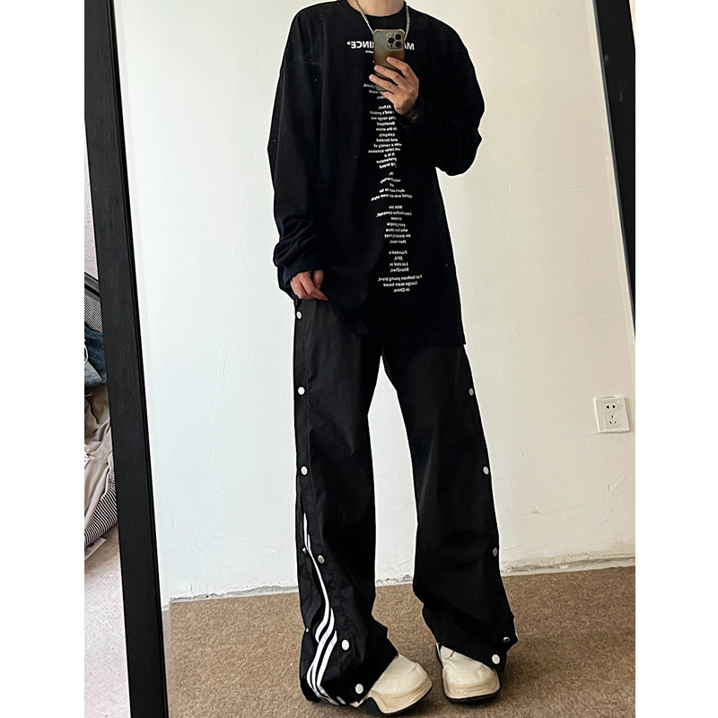 秋男女宽松直筒休闲裤多功能三条杆6018p48控78,男装休闲裤,星座517-5