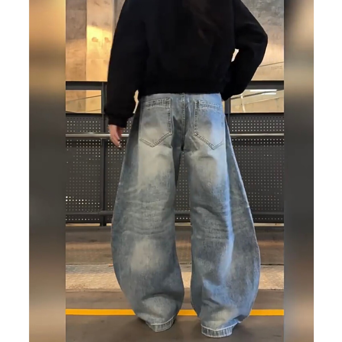 现货男女宽松金属扣牛仔裤拖地8046P53,男装牛仔裤,星座517-5