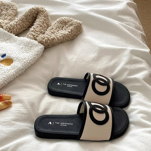 一字平底凉拖沙滩鞋 法式 网红时尚 女夏外穿2025新款 小香风拖鞋