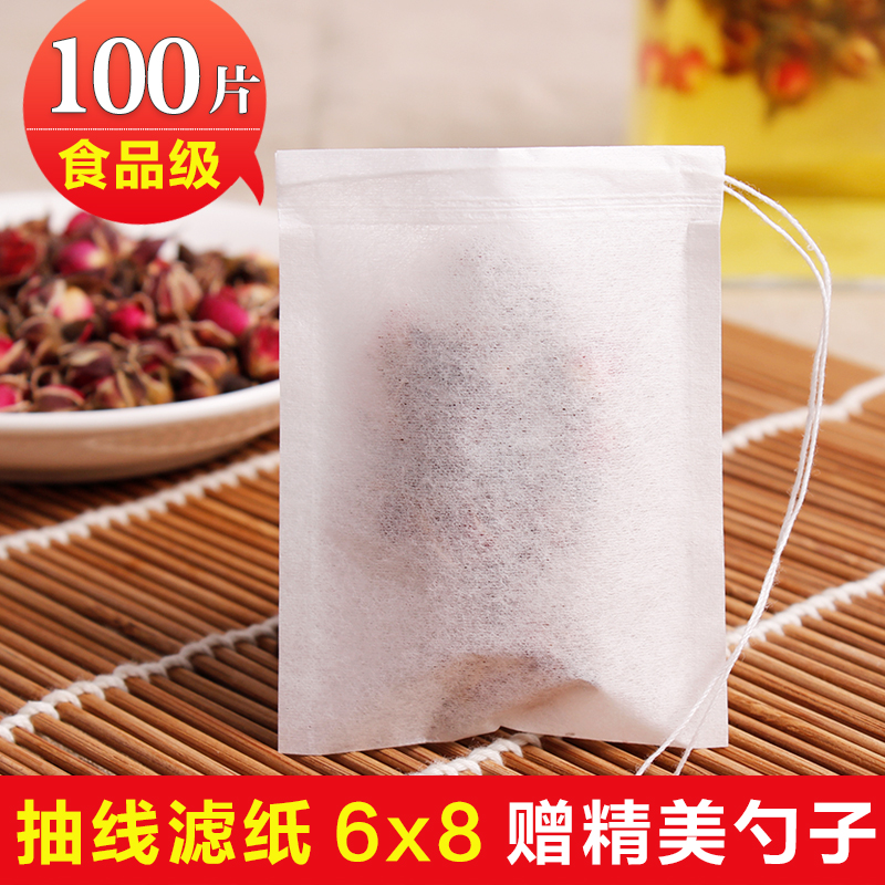 包邮100片6*8cm抽线滤纸袋泡茶袋环保滤纸袋茶叶包一次性空茶包