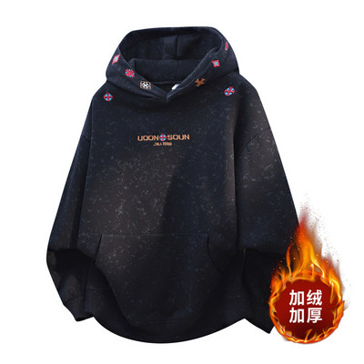 加绒卫衣男款加厚绒冬外套连帽带帽子刺绣潮牌2025新款衣服冬装