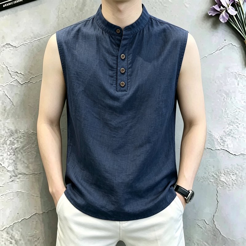 新中式男装老钱风坎肩背心男款夏薄款外穿2026新款无袖t恤痞帅风图片