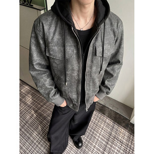 假两件皮衣外套男款美式复古连帽高级感痞帅风潮流2026新款春装