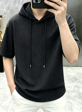 短袖男款衣服t恤2026新款夏季上衣潮流休闲连帽有带帽高级感痞帅