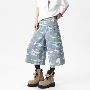 2026新款 夏阔腿牛仔裤 宽松八分短裤 7分裤 七分裤 潮流迷彩裤 男款